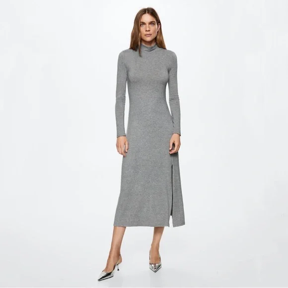 MANGO - Knit midi Dress grey - 2 - Women